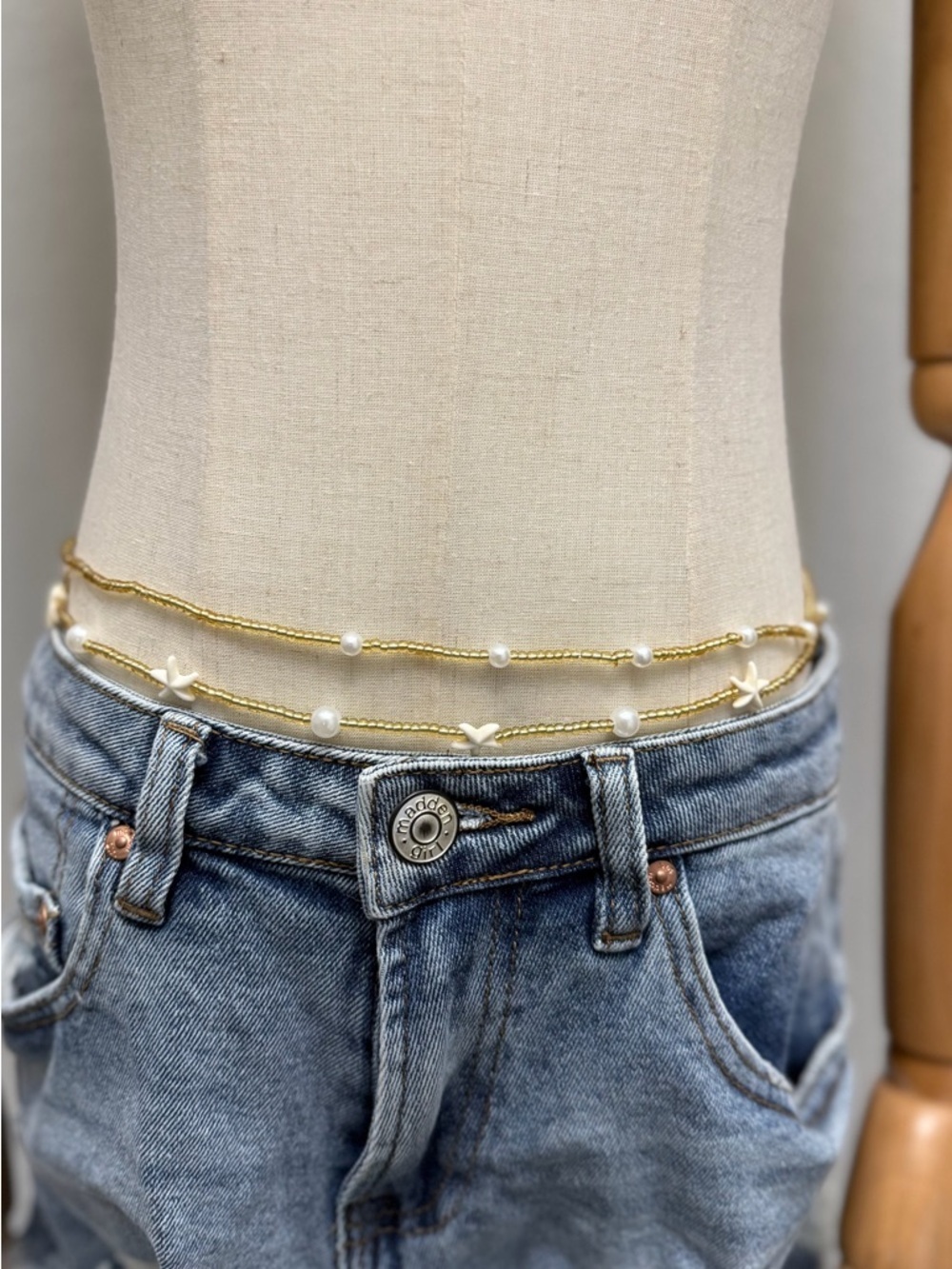 Gold Beaded Waist Chain Belt Starfish Pearl Layered Beach Body Chain